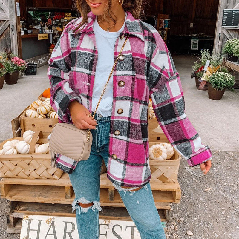 Olivia’s must-have plaid jacket - S / Rose Red Plaid