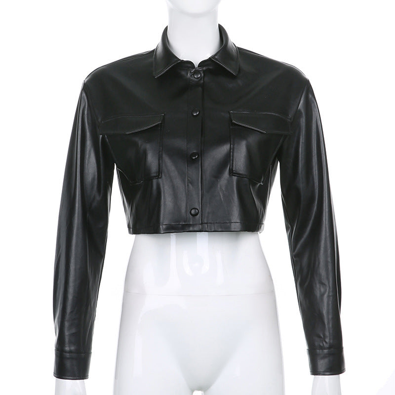 Sasha’s short leather top coat - S / Black