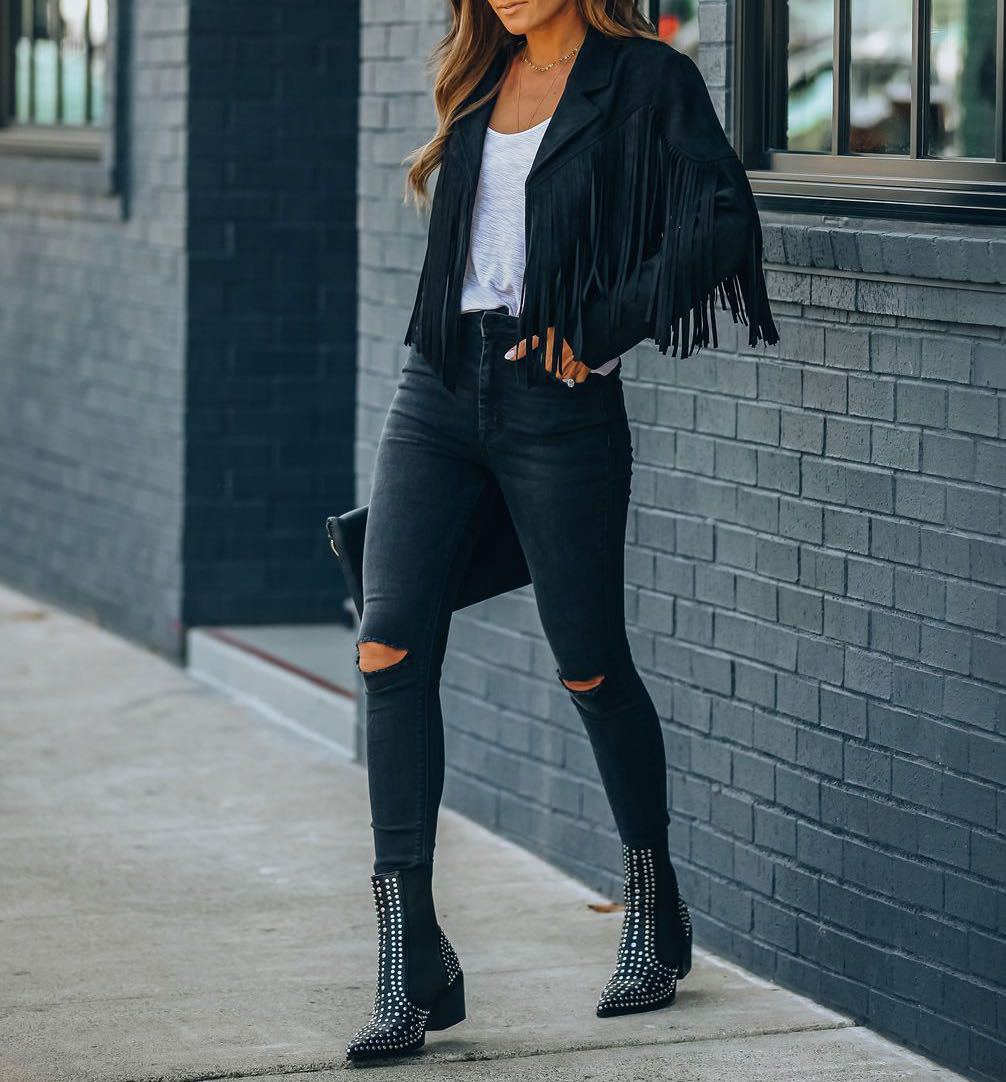 Sasha’s Slim Top Long Sleeve Tassel Coat - S / Black