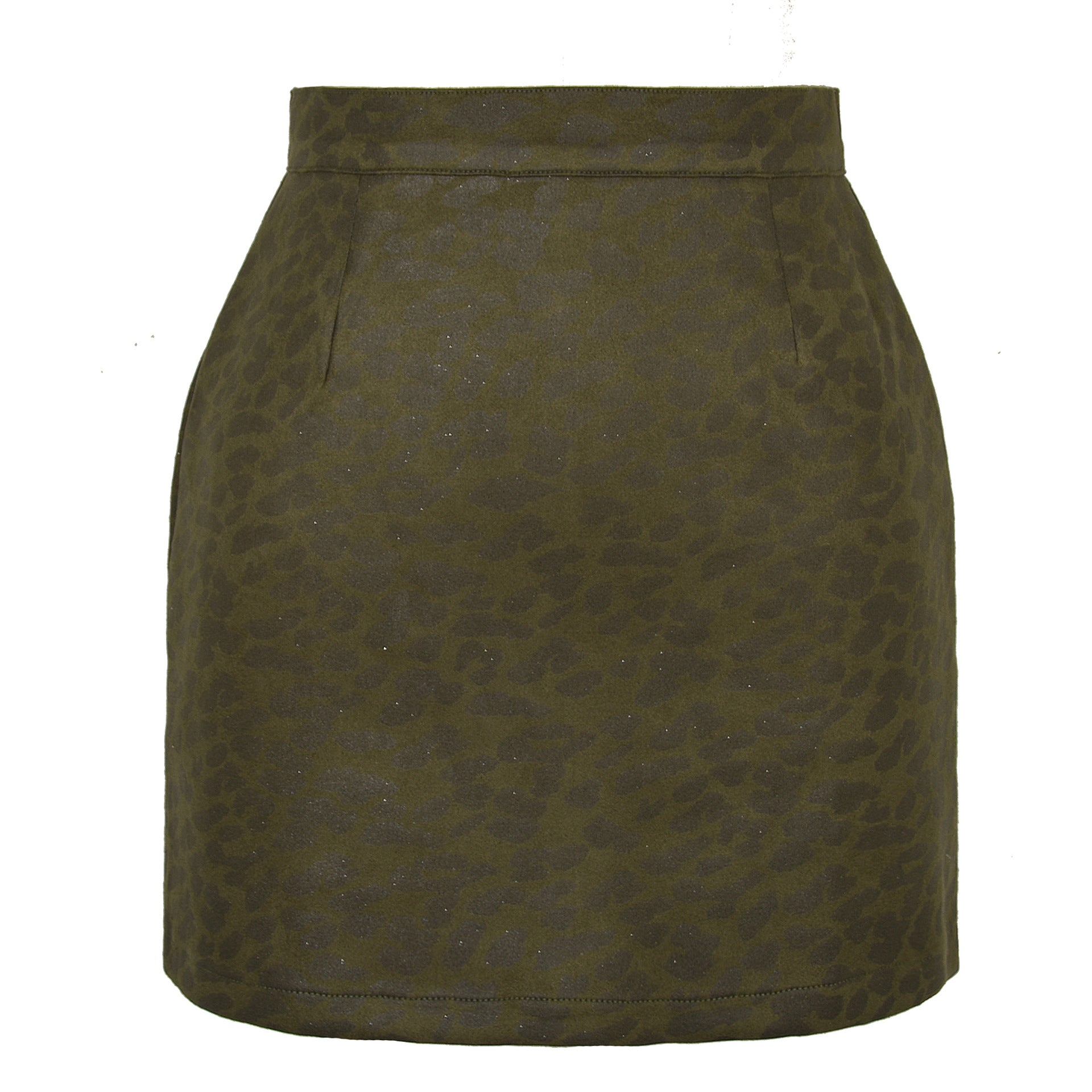 Suede Leopard Skirt - S / Army Green