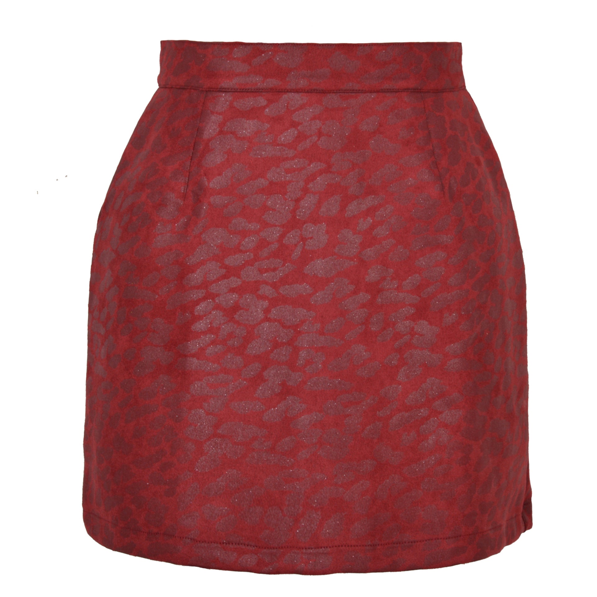 Suede Leopard Skirt - S / Burgundy